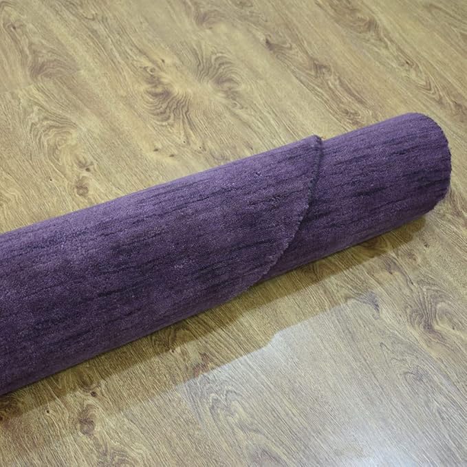 Hand Knotted Loom Wool ECO-Friendly Area Rugs - 10'x10', Round, Purple Color, Solid Plain Design, High Pile Thick Handmade Anti Skid Area Rugs for Living Room, Bed Room (L00111)