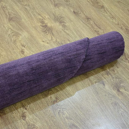 Hand Knotted Loom Wool ECO-Friendly Area Rugs - 10'x10', Round, Purple Color, Solid Plain Design, High Pile Thick Handmade Anti Skid Area Rugs for Living Room, Bed Room (L00111)