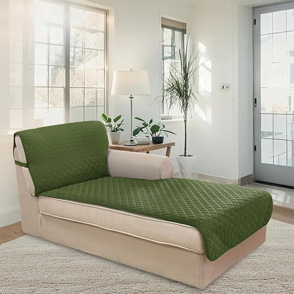 U-NICE HOME Sectional Couch Cover for Dogs Chaise Lounge Reversible Sofa Cover Furniture Protector Cover for Pets with Elastic Adjustable Strap (Chaise Lounge, Huntergreen/Sage)