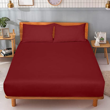 ROYALE LINENS 300 Thread Count 100% Long Staple Combed Cotton Fitted Sheet Full - Super Soft Deep Pocket Bottom Sheet - Fitted Sheets Only - Elastic Sheets (Full, Red)