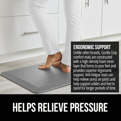 GORILLA GRIP Comfortable Cushioned Kitchen Mats for Floor, 58x20, Waterproof and Stain Resistant Soft Top, 3/4 Inch Thick Ergonomic Standing Desk Anti Fatigue Mat, Foam Supports Ankles and Feet, Grey
