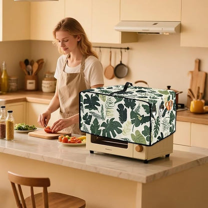 Monstera Palm Leaf Print Microwave Oven Dust Cover Foldable Microwave Toaster Oven Cover Easy to Clean Dust-Proof Kitchen Machine Covers Case Protections Protector, M