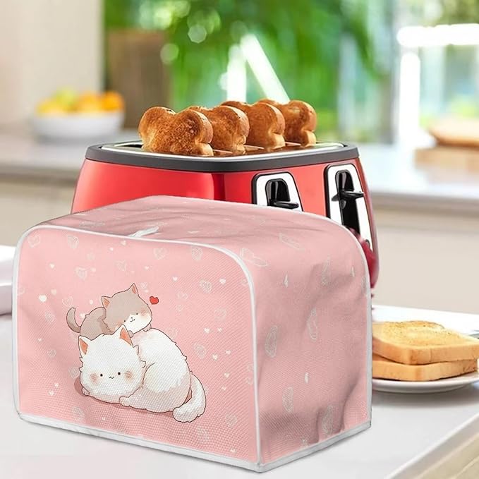 ZFRXIGN Cute Cat Toaster Cover 4 Slice Small Appliance Covers Toaster Bag Dust Cover with Top Handle Cute Toaster Oven Cover Washable Cute Cartoon Kitten Toaster Cover Pink