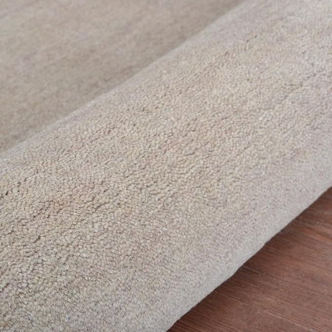 Rugsotic Carpets Hand Knotted Loom Wool ECO-Friendly Area Rugs - 2'6''x6', Runner, Beige Color, Solid Plain Design, High Pile Handmade Anti Skid Area Rugs for Living Room, Bed Room (L00111)