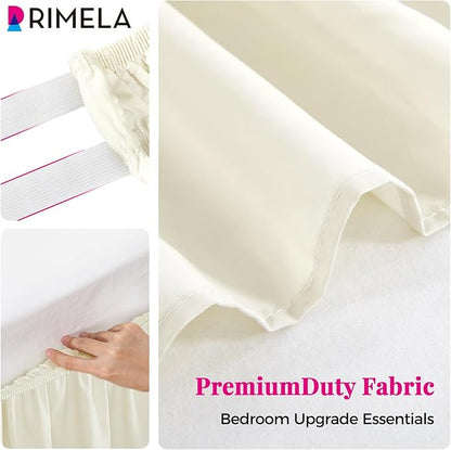 RIMELA Ivory Bed Skirt Queen Size 18 Inch Drop, Elastic Bed Skirting for Bed Base and Frame, Bedding Dust Ruffle Easy to Install, Lightweight Wrap Around Adjustable Bedskirt
