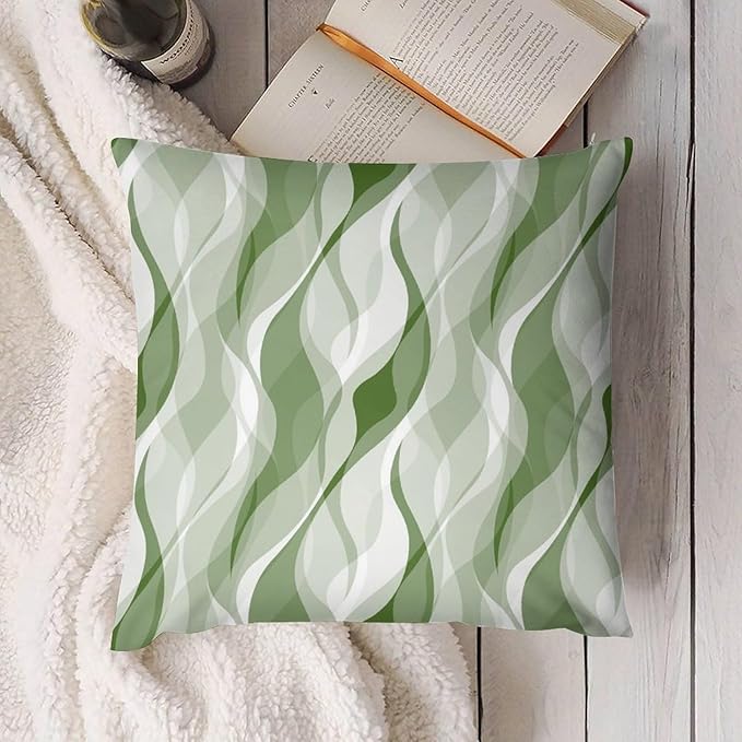 Green Throw Pillow Covers Modern Abstract Ombre Green Striped Decorations for Bedroom Living Room Farmhouse Sofa Pillows Bed Couch 16x16 Inch