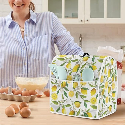 Stand Mixer Cover Compatible with Kitchen Aid Mixer, Cute Lemon Print Kitchen Appliance Dustproof Covers with Accessories Pockets, Fits All Tilt Head & Bowl Lift Models Mixers