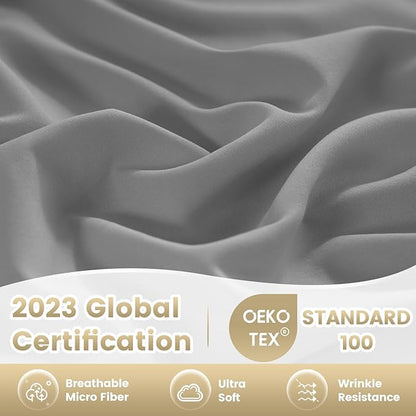Cal King Size Sheet Set - 4 Piece Silky Soft Breathable Bed Sheet Set, 16" Deep Pocket Hotel Luxury Wrinkle Free Easy Care Bedding Sheets California King,Oeko-Tex-Light Grey