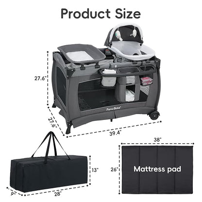 Pamo Babe Portable Playpen Foldable Playard for Baby and Toddler Mattress, Changing Table for Newborn Portable Playard