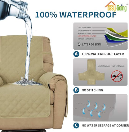 Easy-Going Sofa Slipcover Waterproof Oversized Recliner Chair Cover Non-Slip Fabric Couch Cover for Living Room Washable Furniture Protector for Pets Kids Children Dog Cat (Oversized Recliner, Sand)