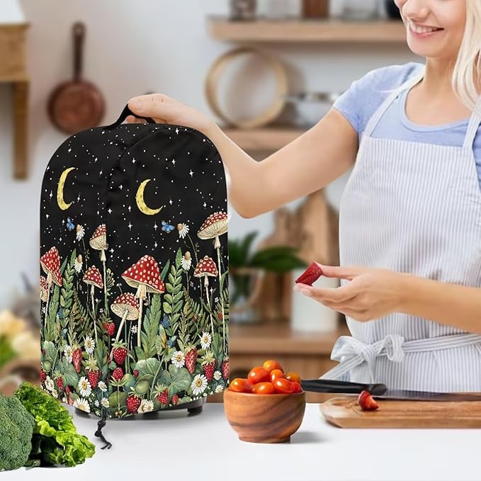Mushroom Leaf Print Drawstring Blender Dust Cover for Kitchen Small Appliance Decor, Anti Fingerprint Oil-proof Dust Proof Stand Mixer Cover Juicer Cover Soy Milk Machine Covers for Gift