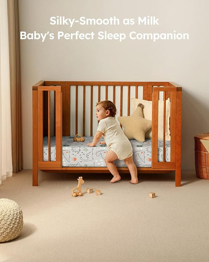 Baby Crib Sheets for Boys Girls, 28x52x8in Fitted Crib Sheet Neutral 3 Pack for Standard Crib and Toddler Mattress, Breathable Soft Microfiber Baby Sheet Green & Apricot Lion