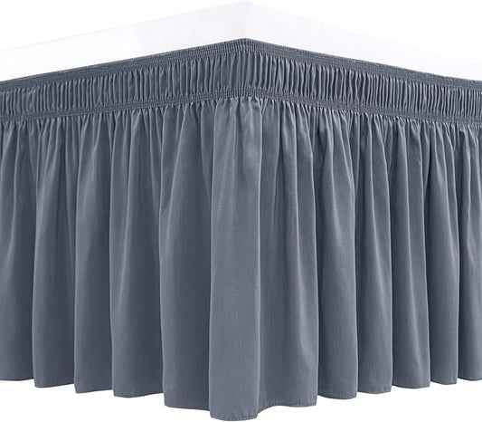 Biscaynebay Wrap Around Bed Skirts for Queen Beds 15" Drop, Dark Grey Flora Home Elastic Dust Ruffles Easy Fit Wrinkle & Fade Resistant Silky Luxurious Fabric Machine Washable