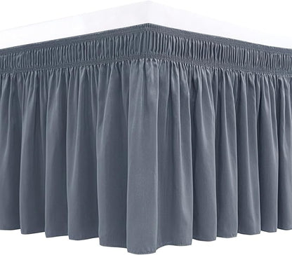 Biscaynebay Wrap Around Bed Skirts for King & Cal King Beds 17" Long Drop, Dark Grey Adjustable Elastic Dust Ruffles Easy Fit Wrinkle & Fade Resistant Silky Luxurious Fabric Solid Machine Washable