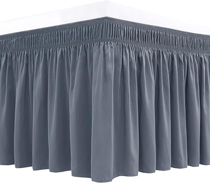 Biscaynebay Wrap Around Bed Skirts for King & Cal King Beds Extra Long Drop of 25", Dark Grey Adjustable Elastic Dust Ruffles Easy Fit Wrinkle Resistant Silky Luxurious Fabric Machine Washable