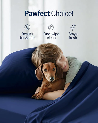REST® Evercool®+ Cooling Sheet Set, Queen Size, Midnight Blue, Breathable Bed Sheets for Hot Sleeper and Night Sweats, with Pillowcases, with Ionic+ Self-Cleaning Silver Yarn for Sensitive Skin, 4PCS