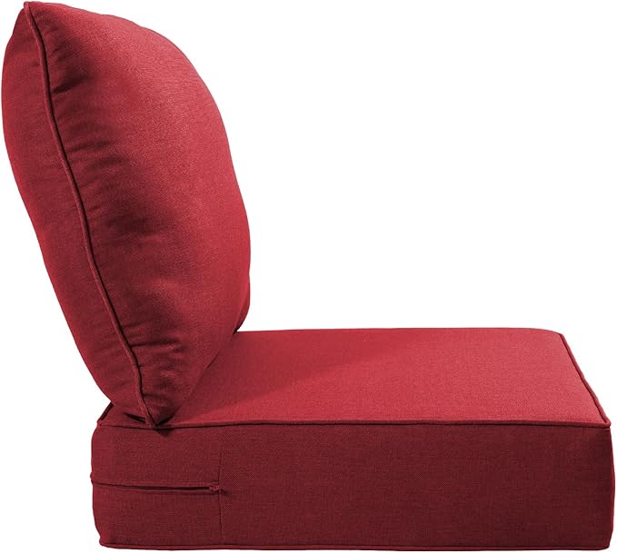Luxury 24x24x6 Inch Outdoor Deep Seat Cushions Set of 6 - Comfortable Patio Zipper Chair Cushion for Outside Sets Wicker Dining Rocking Swivel Chairs Loveseat Couch Sectional Sofa - Red