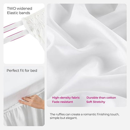 RIMELA White Bed Skirt Full Size 12 Inch Drop, Elastic Bed Skirting for Bed Base and Frame, Bedding Dust Ruffle Easy to Install, Lightweight Wrap Around Adjustable Bedskirt