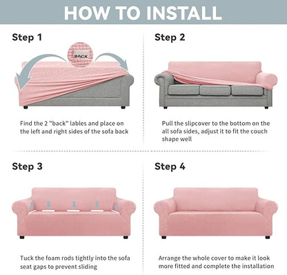 LURKA Stretch Oversized Sofa Slipcovers 1 Piece Couch Covers for 3 Cushion Couch Sofa Furniture Protector Full Sofa Covers with Elastic Bottom for Kids and Pet (X-Large, Pink)