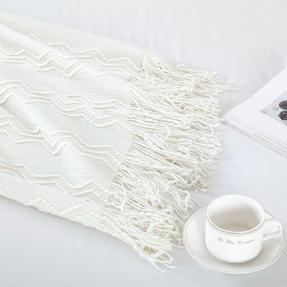 BOURINA Off White Throw Blanket 50x60 Inches Throw Textured Solid Soft Sofa Couch Decorative Knit Blanket