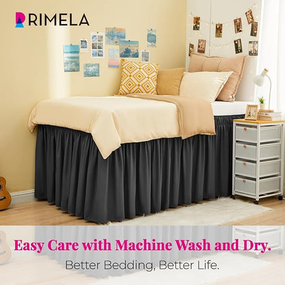RIMELA Dorm Bed Skirt Twin XL 32 Inch Drop, Easy to Install Extra Long Wrap Around Elastic Dust Ruffle, Dark Grey Bedskirt Solid Silky Fabric Machine Washable (Twin XL 80“L x 39”W & Twin 75“L x 39”W)