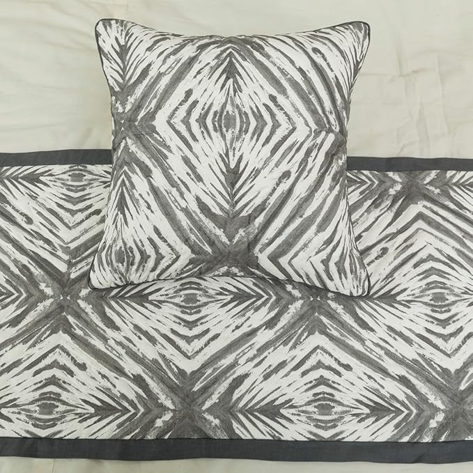 The HomeCentric King/Queen/Twin Grey & White Designer CA King 86"x18" Bed Runner with Pillow Cover, Quilted Bed Scarf on Cotton Fabric - Grey Semblance