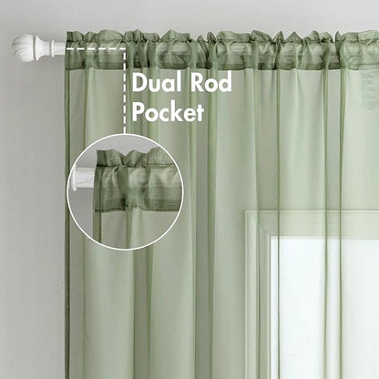 MIULEE 2 Panels Sage Green Sheer Window Curtains Elegant Window Voile Panels/Drapes/Treatment for Bedroom Living Room (54X54 Inches)
