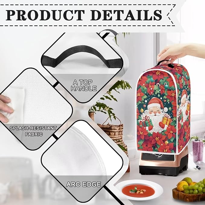 Santa Claus Blender Cover Dust Cover for Kitchen Decorative Food Processor Dust Covers with Handle Easy to Install Protection Covers for Stand Mixer Juice Machine Christmas Decoration