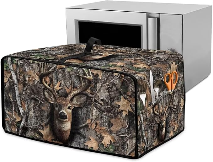 Dust-Proof Microwave Oven Cover Protector Microwave Oven Grill Cover Deer Elk Forest Camo Hunting Print Universal Kitchen Appliance Protector Case Protections for Toaster Oven, S