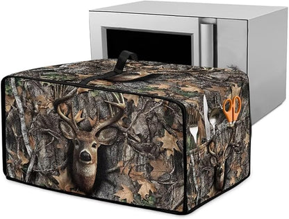 Dust-Proof Microwave Oven Cover Protector Microwave Oven Grill Cover Deer Elk Forest Camo Hunting Print Universal Kitchen Appliance Protector Case Protections for Toaster Oven, S