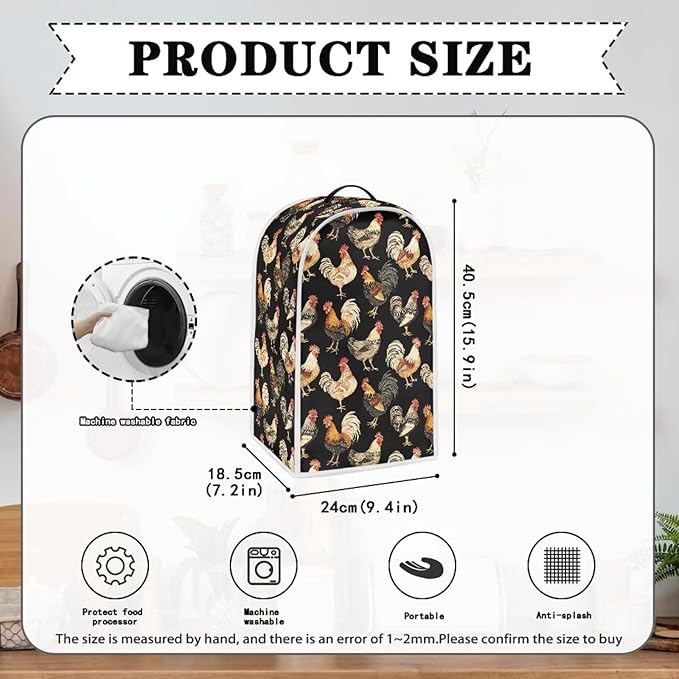 Chicken Rooster Print Blender Dust Cover, Stand Mixer or Coffee Maker Appliance Cover, Anti Fingerprint Polyester Dust Proof Stain Resistant for Blender Home Kitchen Decor