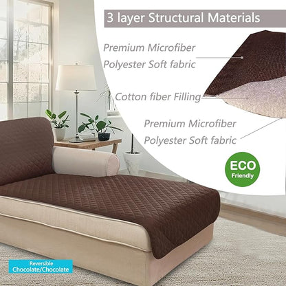 U-NICE HOME Sectional Couch Cover for Dogs Chaise Lounge Reversible Sofa Cover Furniture Protector Cover for Pets with Elastic Adjustable Strap (Chaise Lounge, Chocolate/Chocolate)