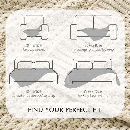EVERGRACEHOME Chunky Chenille Knit Throw Blanket for Couch, Soft Luxurious Moss Stitch Blankets for Bed, Cozy Decorative Farmhouse Knitted Throws for Sofa, Beige, 60" x 80"