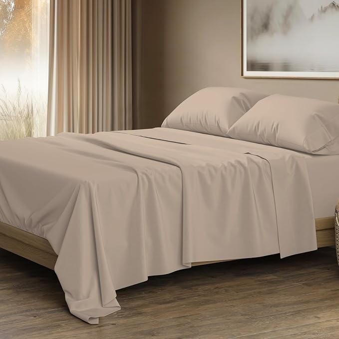 THREAD SPREAD Egyptian Cotton Sheets King Size - 1500 Thread Count 4 PC Sheet Set Egyptian Cotton, Luxury Sheet King Size, Silky Soft, Cooling Deep Pocket Sheets, Fits Upto 19" - Taupe