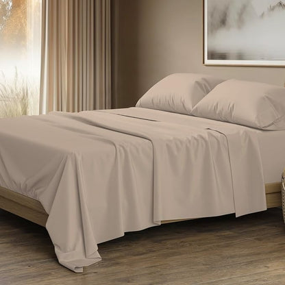THREAD SPREAD Egyptian Cotton Sheets King Size - 1500 Thread Count 4 PC Sheet Set Egyptian Cotton, Luxury Sheet King Size, Silky Soft, Cooling Deep Pocket Sheets, Fits Upto 19" - Taupe