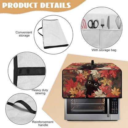 Cat Maple Leaf Print Toaster Oven Dust Cover with Storage Pockets Autumn Decor Dust-Proof Kitchen Appliance Protector for Small Appliances Convection Ovens Fall Decor, M