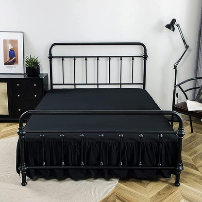 Bed Skirts King Size 18 Inch Ruffled Bed Skirt with Split Corners, 18 Inch Drop Dust Ruffle Bed Skirt with Platform, Black, King Size