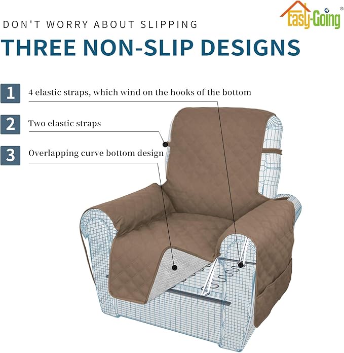 Easy-Going Sofa Slipcover Waterproof Recliner Chair Cover Non-Slip Fabric Couch Cover for Living Room Washable Furniture Protector for Pets Kids Children Dog Cat (Recliner, Camel)