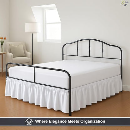 Cottington Lane Ruffled Bed Skirt Full Size with Split Corner, Brushed Microfiber Hotel Quality White Dust Ruffle, 18 Inch Drop Gathered Bedskirt, Soft and Stylish, Shrinkage and Fade Resistant