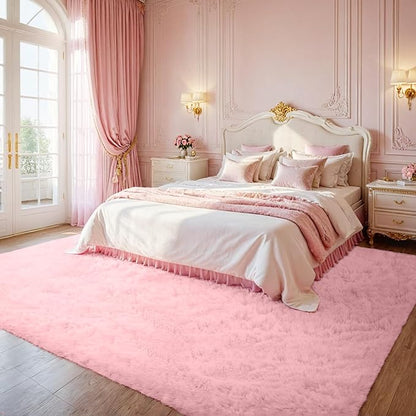 6x9 Area Rug for Living Room: Soft Fluffy Shag Pink Rugs for Bedroom, Non-Slip Large Fuzzy Plush Rug Indoor Floor Carpet for Nursery Kids Boys Girls Room, Dorms, Playroom, Modern Home Decor