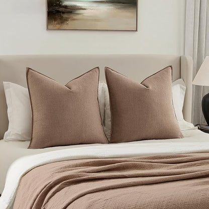 MIULEE Decorative Euro Sham Pillow Covers 26x26, 2 Pack Large Boho Farmhouse Neutral Throw Pillows for Bed, Thick Textured Modern Linen Cushion Cases Couch Sofa Living Room Home Decor, Coco Brown