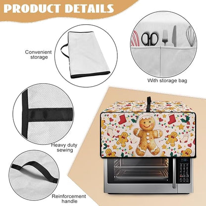 Countertop Convection Oven Cover Dust-Proof Toaster Oven Cover with Accessories Pockets, Countertop Convection Oven Protector, S, Gingerbread Man Christmas String Lights