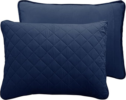 Easy-Going Twin Size Reversible Quilt Set with 1 Quilt and 1 Pillow Sham, Soft Bed Quilt Cover, Water Resistant Lightweight Microfiber Bedspread, Stain Resistant, Navy/Ivory