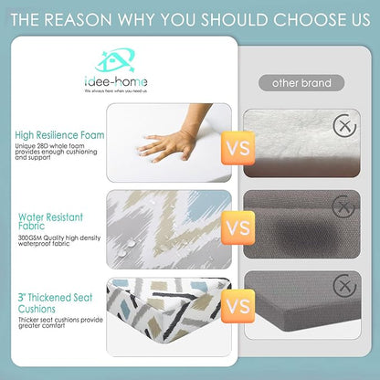 idee-home Outdoor Chair Cushions Set of 2, Thick 19" x 19" x 3" Outdoor Seat Cushions Patio Furniture Waterproof with Ties, Dining Pads
