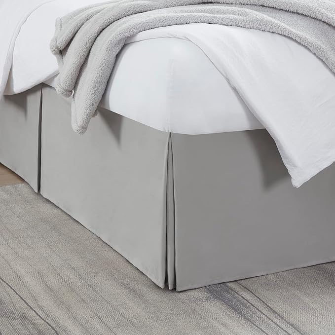 Nestl Silver Twin Bed Skirt - Twin Size Bed Skirt 14 Inch Drop - Brushed Microfiber Bed Skirts - Hotel Quality Pleated Bed Skirt - Shrinkage & Fade Resistant