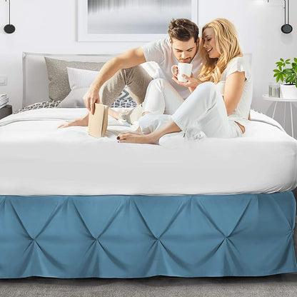 Nestl Blue Heaven Twin Bed Skirt - Pinch Pleat, 14" Drop, Microfiber