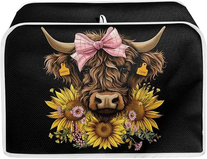 ZFRXIGN Sunflower Cow Toaster Cover 4 Slice Small Appliance Covers Kitchen Microwave Oven Dust Cover Case Protector Western Highland Cattle Toaster Covers Home Decorations Black