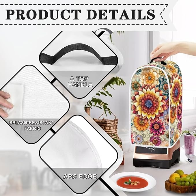 Bright Floral Blender Cover Toaster Cover Boho Mandala Floral 4 Slice Coffee Maker Appliance Covers Washable Cover Anti Fingerprint Protection