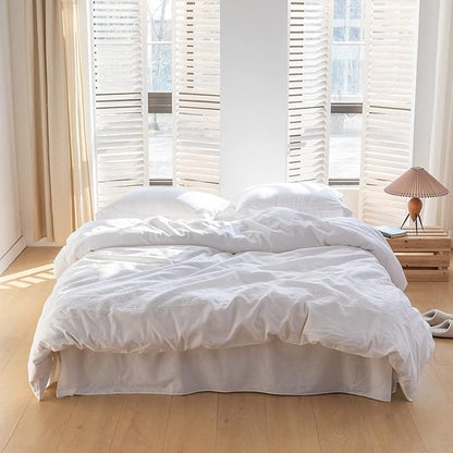 BISELINA French Linen Bed Skirt with Pleated Corner 14-Inch Tailored Drop Natural Flax Cotton Blend Basic Dust Ruffle Soft Cozy Farmhouse Bedding (14" Full, Basic White)