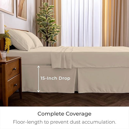 Mellanni Bed Skirt Twin XL Size - Bed Skirting - 15-Inch Tailored Drop Pleated Dust Ruffle - Hotel Luxury Bedding - Wrinkle, Fade, Stain Resistant - 1 Bedskirt (Twin XL, Beige)